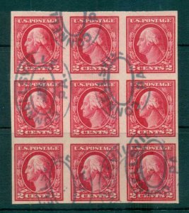 USA 1912 Sc#409 2c carmine Washington IMPERF Wmk S/L Blk 9 FU lot69332