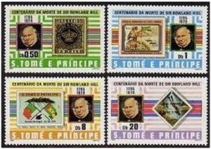 St Thomas & Prince 573-576,577,MNH. Rowland Hill,1979.Stamp on Stamp,Scuba diver