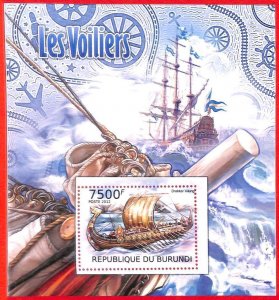 A3824 - Burundi - ERROR MISPERF, Souvenir S - 2012, Sailing Boats, Viking ships