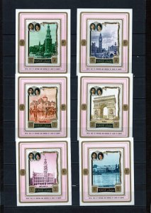 AJMAN 1971 JAPANESE EMPEROR ROYAL VISIT/ARCHITECTURE SET OF 6 DELUXE S/S MNH