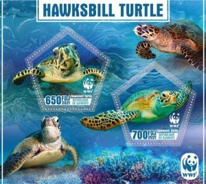 Stamps. Fauna Animals WWF Turtles  1+1 sheets perforated 2021 year Djibouti