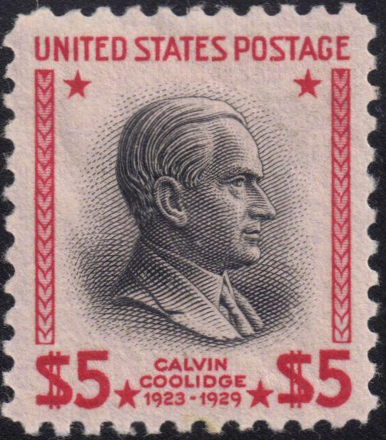 1938 US#834, $5. Coolidge Prexie, Mint H, VF