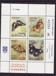 Micronesia-Sc#190-unused NH sheet-Butterflies-Hong Kong 94-I