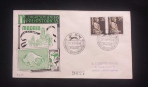 C) 1954. SPAIN. FIRST AIRMAIL ENVELOPE SENT TO ARGENTINA. DOUBLE STAMP OF SANTO