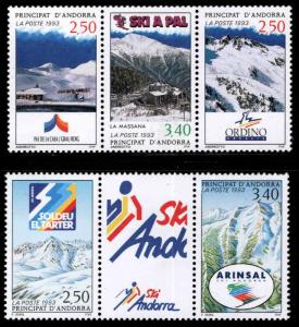 Andorra (French ) Scott 423-424  MNH** 1993 Ski stamp strips