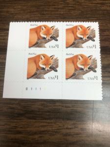 SCOTT 3036 $1.00 RED FOX PLATE BLOCK OF 4 MNH FREE SHIPPING