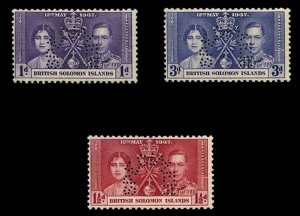 Solomon Islands #64-66S (SG 57-59s) Cat£130, 1937 Coronation, set of three, ...