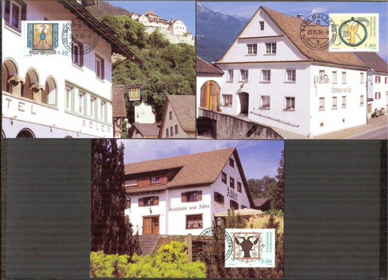 Liechtenstein 2002 Old Inn Signs 3 Maxi Cards FDC