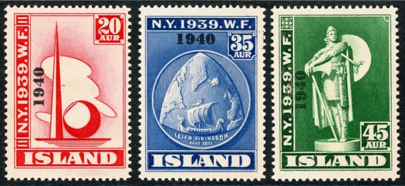 ICELAND 1940, SC 232-234, VF MNH** FRESH World's Fair OP cv $60.00  *Bay Stamps*