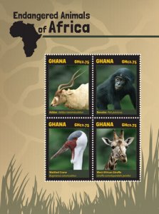 GHANA 2014 - Endangered Animals of Africa sheet of 4 stamps - Scott #2808 - MNH