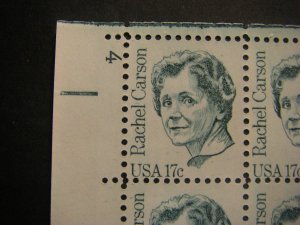 Scott 1857, 17c Rachel Carson, PB4 #4 Matched Set, MNH Great Americans Beauty
