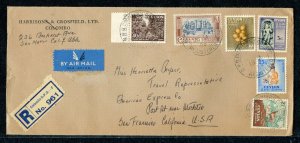 Ceylon 1958 Cover Registered Airmail to San Francisco