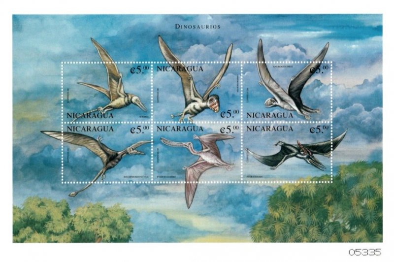 Nicaragua 1999 - Dinosaurs - Sheet of 6 stamps - Scott #2277 - MNH