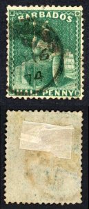 Barbados SG58 (1/2d) green wmk small star clean-cut perfs 14.5 to 15.5