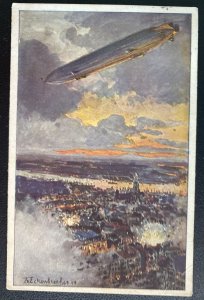1918 Germany Picture Postcard Cover Zeppelin Over Antwerp WWI