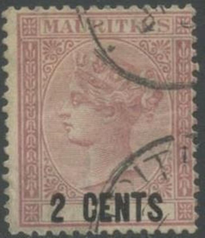 MAURITIUS Sc#50 1878 Victoria 2c Surcharge on Claret Used