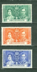 ASCENSION 1937CORONATION #37-39 SET MNH...$3.50