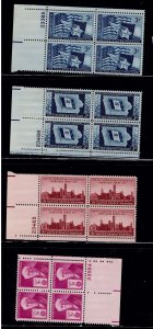 U.S. 938, 942, 944, 945 MNH FOUR PLATE BLOCKS AS SHOWN (V4468)