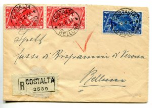 Decennial Lire Lire 1.25 on enclosed envelope from Costalta to Belluno