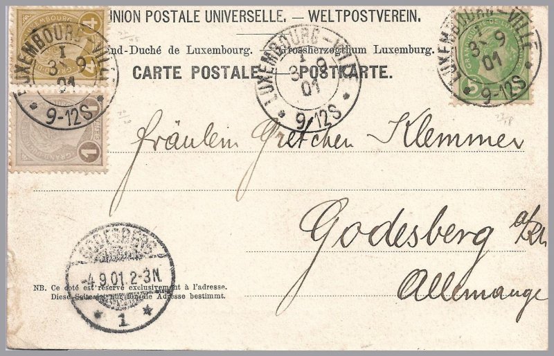 LUXEMBOURG - Adolphe 1901 - 3-Color Franking On PPC