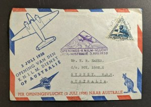 1938 Netherlands Indies First Flight Airmail Cover to Sydney Australia