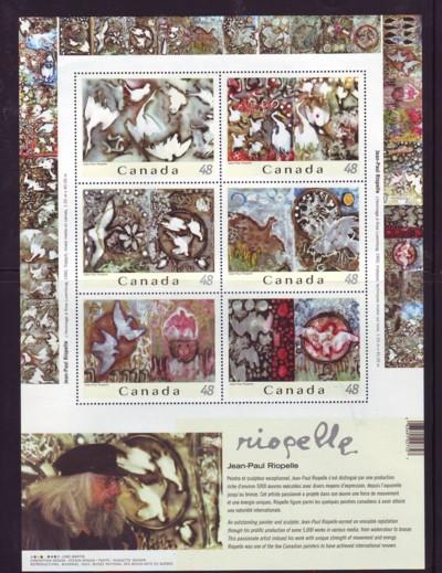 Canada Sc 2002 2003  Riopelle Paintings stamp sheet mint NH