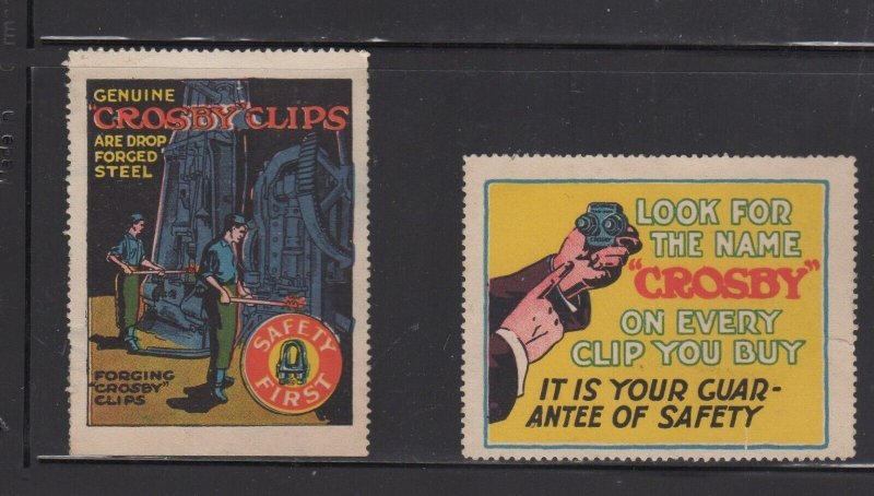 USA - Pair of Crosby Industrial Clips Advertising Stamps Emphasizing Safety