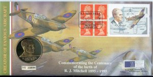 1995 centenary of the birth of R.J. Mitchell stamps/coin cover