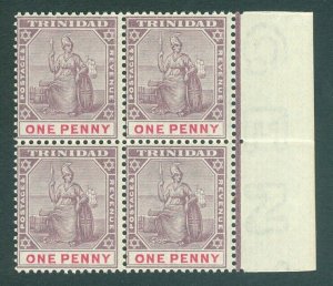 SG 107 Trinidad 1883-84. 1d carmine marginal block of 4. Pristine unmounted...