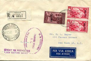 Air Mail Campidoglio Lire 1.000 + complementary on cover rec. for New York