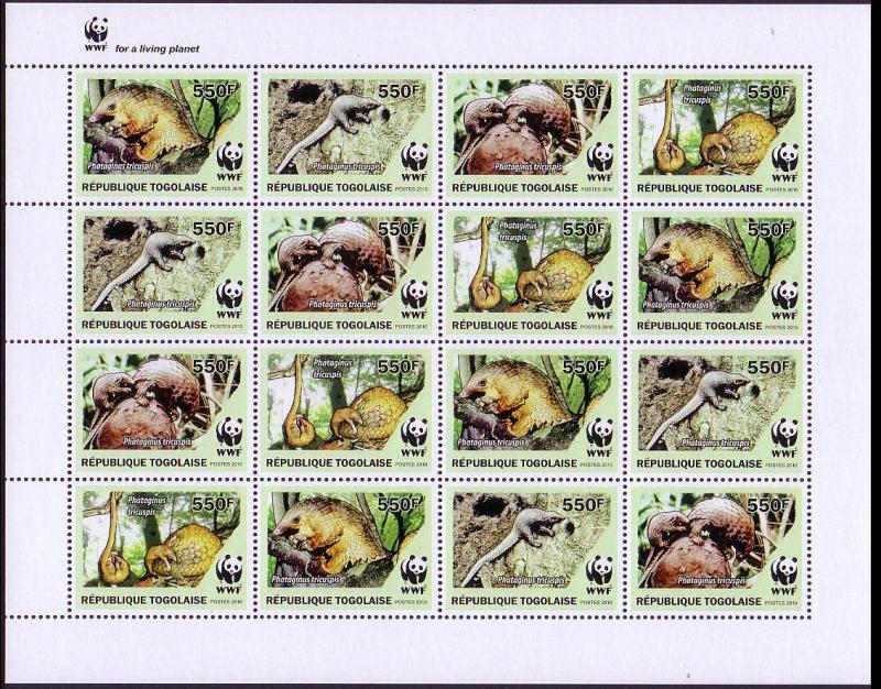 Togo WWF Three-cusped Pangolin Sheetlet of 4 sets MI#3454-3457 SALE BELOW FACE