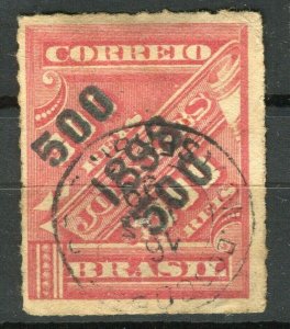 BRAZIL; 1898 early Newspaper surcharged issue fine used 500r. value