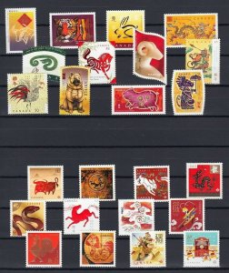 oq. CHINESE ZODIAC = Full set 24 LUNAR YEAR stamps 2 cycles Canada 1997-2020