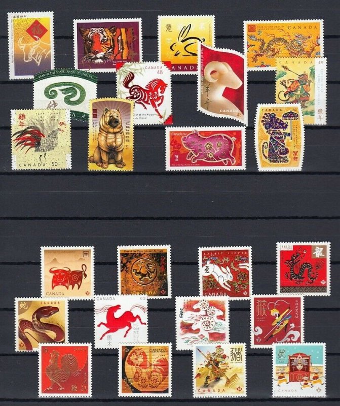 CHINESE ZODIAC CYCLE = Full set 24 LUNAR YEAR stamps  Canada 1997-2020