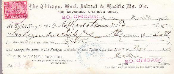 US Chicago, Rock Island & Pacific Ry. Co. Receipt 