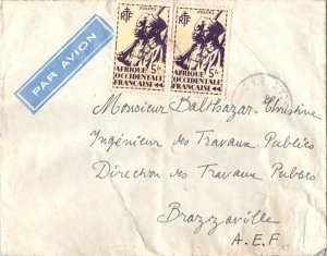 French West Africa 5F Colonial Soldier (2) 1945 Airmail to Brazzaville, A.E.F...