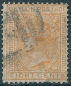 Ceylon 1872 SG124 8c orange-yellow crown CC wmk QV FU (amd)