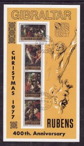 Gibraltar-Sc#362a-used sheet-Christmas-Rubens paintings-1977-