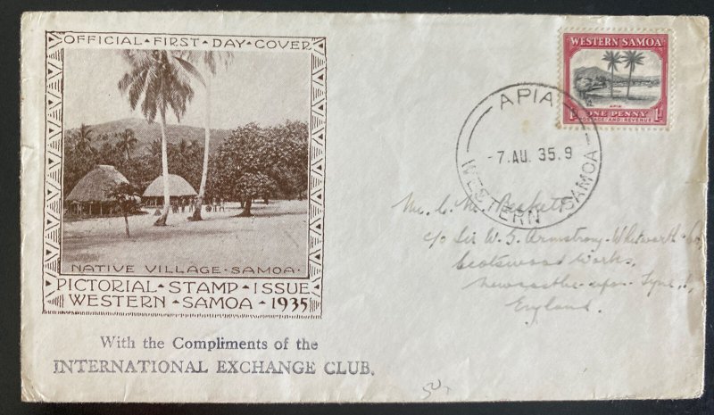 1935 Apia Western Samoa First Day Cover FDC To Newcastle England Pictorial Staml