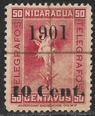 NICARAGUA 1901 10c on 50c Surcharged Telegraph Stamp Hisc. No.91 Used