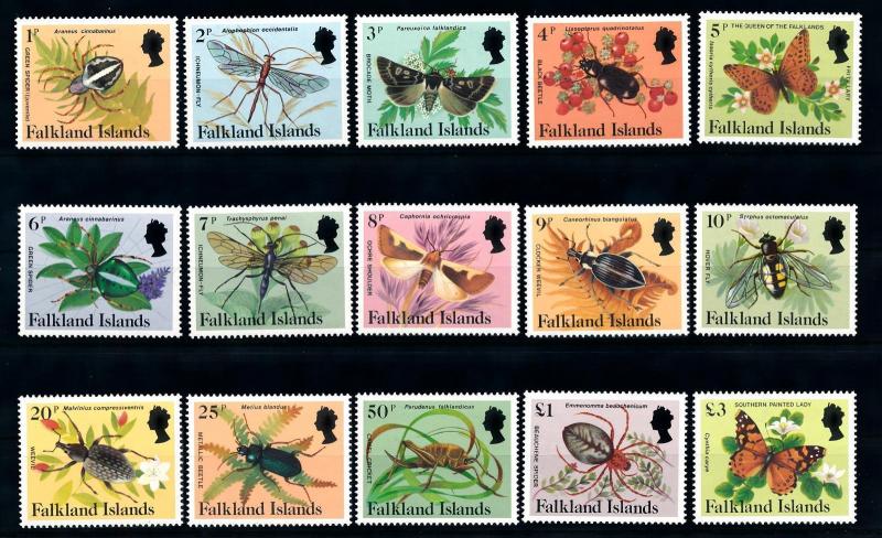 [71543] Falkland Islands 1984 Insects Spiders Butterflies Beetle 15 Values MNH