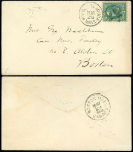 1880's MIDDLEBOROUGH MASS CDS, To BOSTON, CORK X-ROADS CANCEL! CARRIER H/S! #207