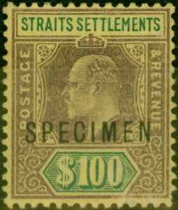 Straits Settlements 1903 $100 Purple & Green-Yellow Specimen SG122s Fine MNH