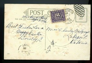 Warkworth, Ontario un-paid post card, 2 cents due J2 tied 1936 split ring Canada