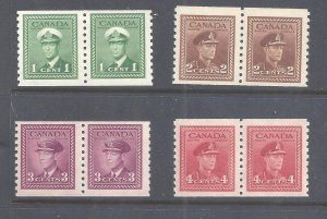 Canada # 278-281 MINT NH KGVI WAR ISSUE PERF 9 1/2 COIL PAIRS BS24102