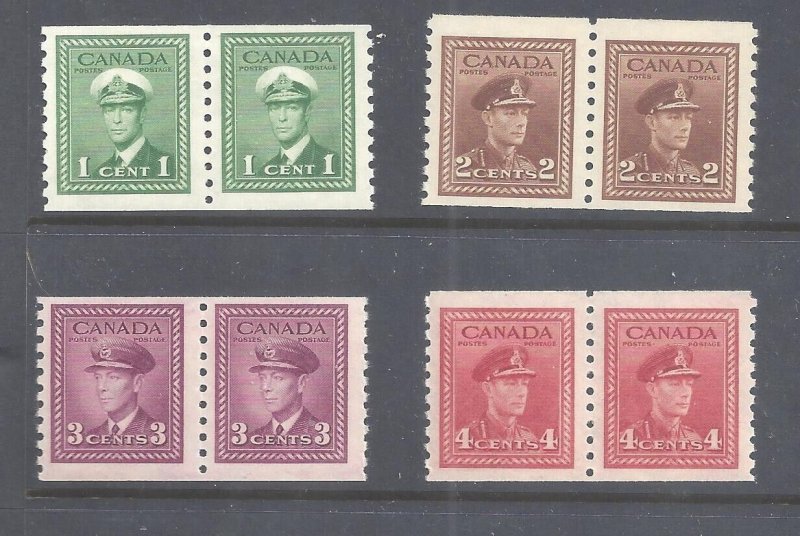 Canada # 278-281 MINT NH KGVI WAR ISSUE PERF 9 1/2 COIL PAIRS BS24102