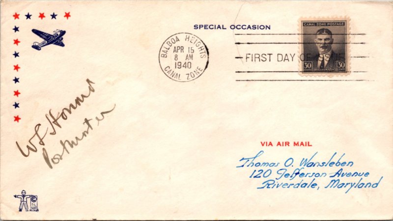 1940 April 15 Canal Zone First Day Signed ( Postal History ), 1940