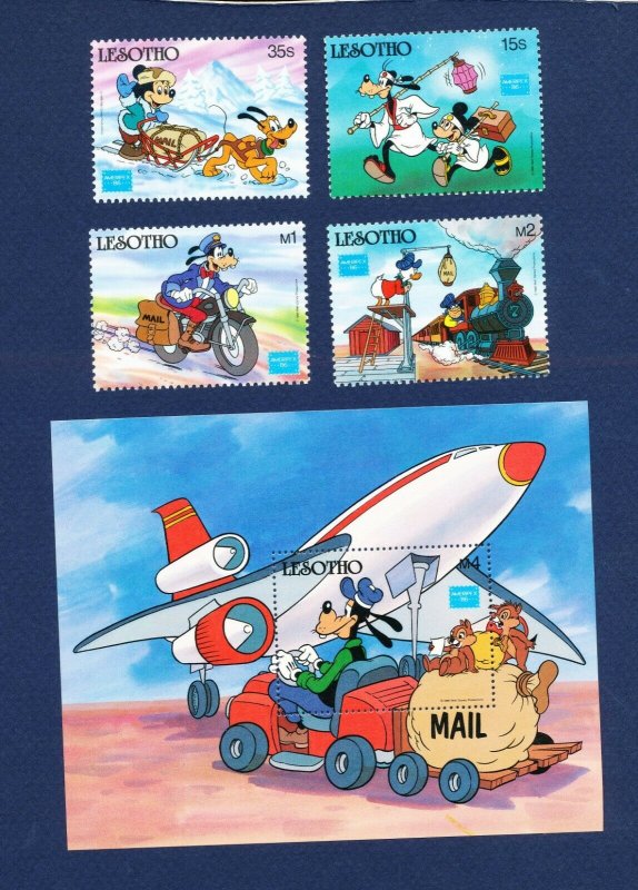 LESOTHO - # 540-544 - VF MNH set & S/S - Disney - Ameripex 86, airplane - 1986