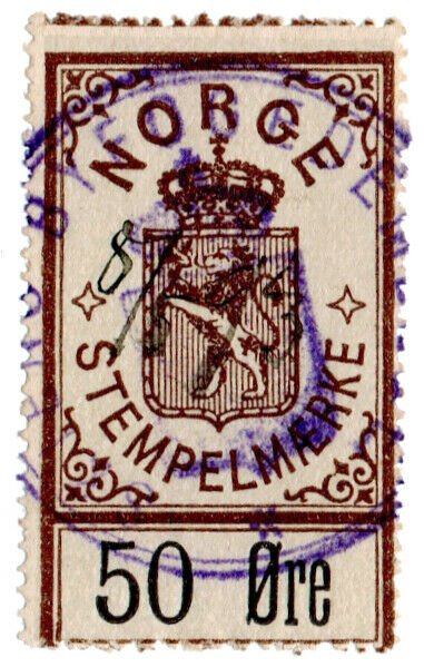 (I.B) Norway Revenue : Stempelmaerke 50 Ore