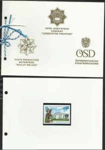 Uzbekistan 2011 Independnce 20 ann golden stamp with certificate in booklet MNH